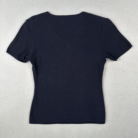 Worldly Things Styltricot‎ Knit Top Women’s 6 Navy Blue Short Sleeve Scoop Neck - Picture 10 of 16